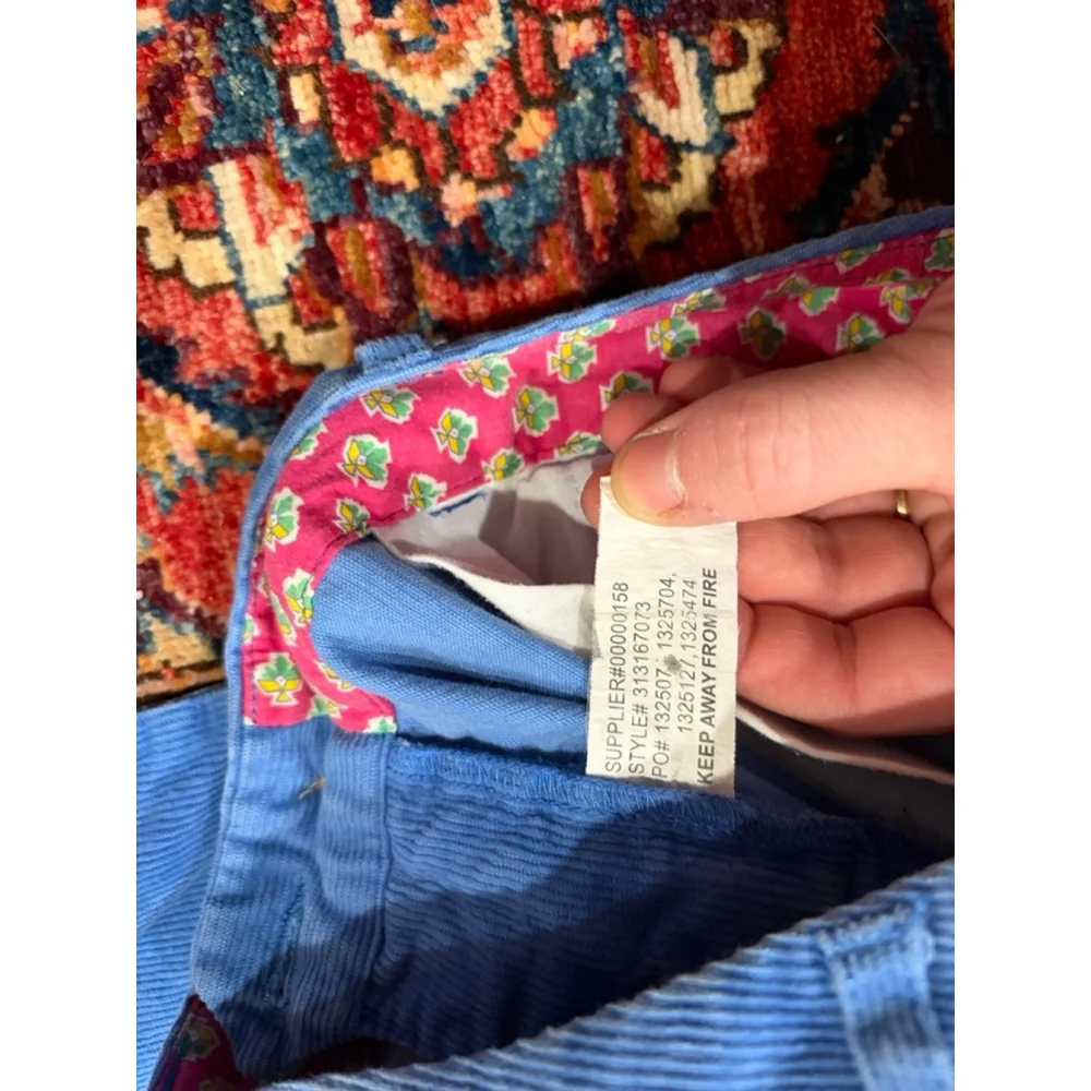 Ralph Lauren Girls Blue Corduroy Pants Size 14 Floral Waistband Classic Preppy
